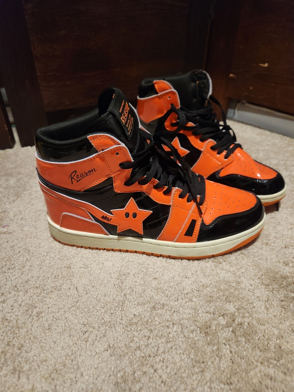 Reason Orange and Black High-Top Sneakers with Star Accent